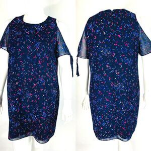 Roz & Ali Fit Womans Sz 14 Plus Dress Floral Cold Shoulder Floral Lined Blue